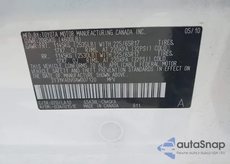 2010 Toyota Rav4 Limited V6 из США, поврежденный, VIN 2T3YK4DV0AW007120